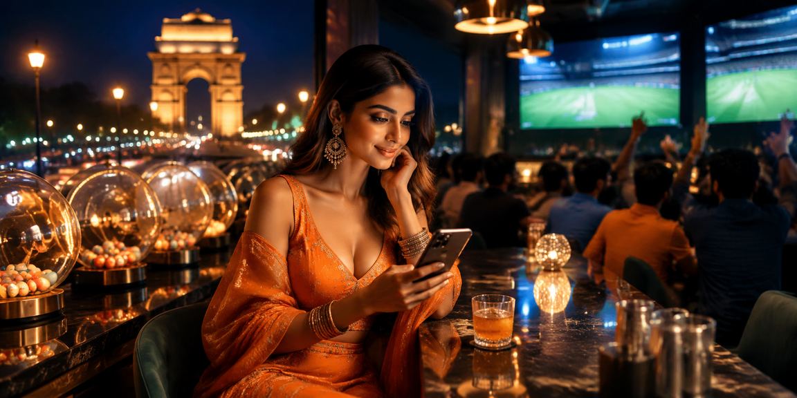 Indian man logging in to cricket betting platform near India Gate