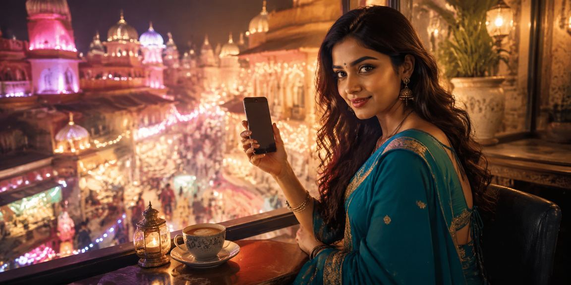 Indian woman using mobile casino app