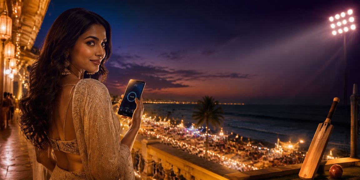 Indian cricket betting scene at night market with mobile devices