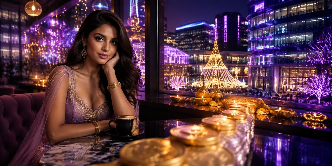 Festive Diwali setting with people engaged in online casino card games